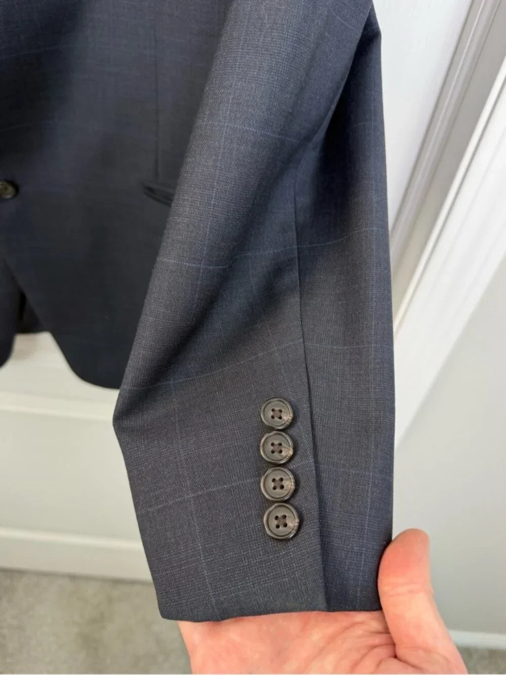 Ralph Lauren Lightweight Wool Blazer Size 46 Long Blue Windowpane Grid